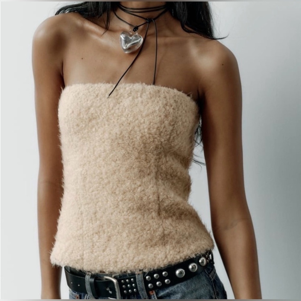 New ZARA Fuzzy Teddy Tube Top- Medium